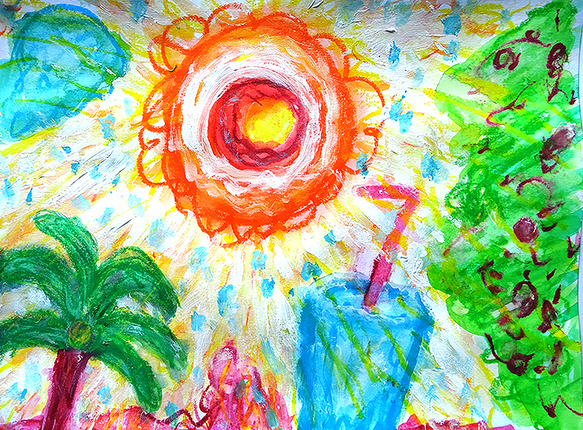 Sunshine to go 15, 2021, Kreide und Aquarell auf Papier, crayon and water color on paper, 30 x 40 cm, 11,81 x 15,74 inches