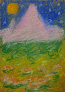 Pink Mountain 7, 2024, pastel crayon on Kraft paper, 30 x 21 cm